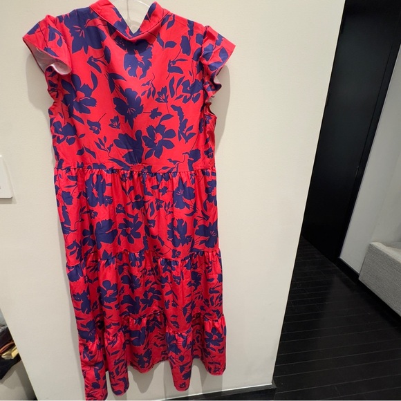 NWOT- Pink and Purple Floral Flutter Sleeve Tier Ruffle Midi Dress Size M - Picture 6 of 10